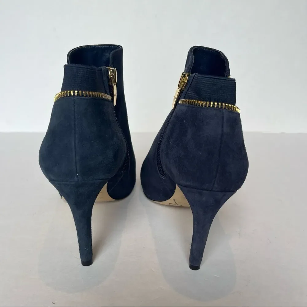 Marc Fisher Women's Elegant Navy Blue Suede Heeled Ankle Boots Open toe Size 6W